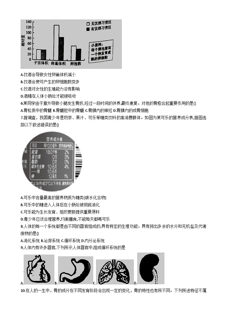 河南省洛阳市洛龙区2023-2024学年七年级下学期期中考试生物试卷(无答案)第2页
