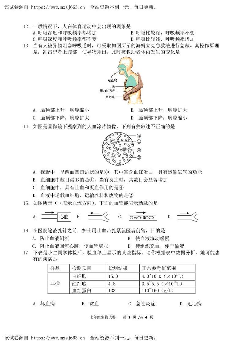 02，四川省宜宾市第二中学校2023-2024学年七年级下学期期中生物试题第2页