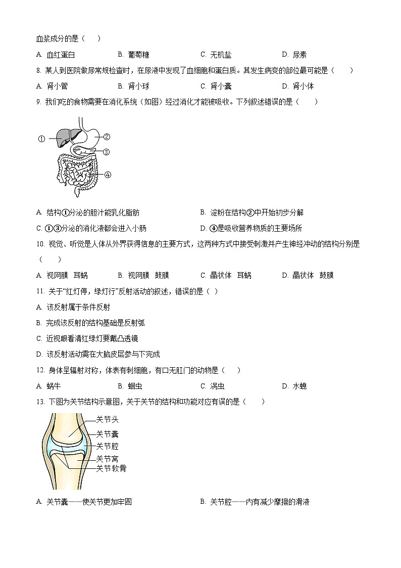 2024年河南省信阳市光山县中考二模生物试题（原卷版+解析版）03