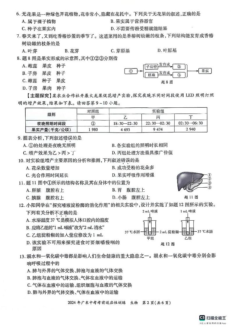 2024年广东省惠州市惠东县中考二模生物试题第2页
