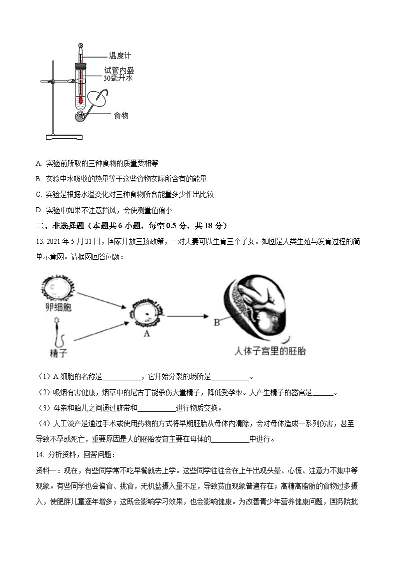 辽宁省沈阳市于洪区2023-2024学年七年级下学期期中生物试题（原卷版）第3页