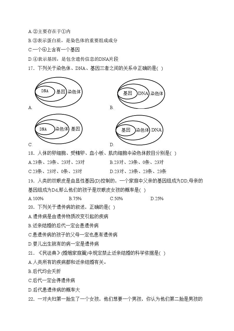 新疆吐鲁番市2023-2024学年八年级下学期期中考试生物试卷(含答案)第3页