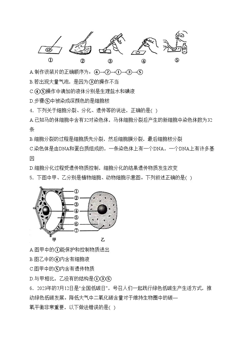 2024年山东省济宁市兖州区二模生物试卷(含答案)第2页
