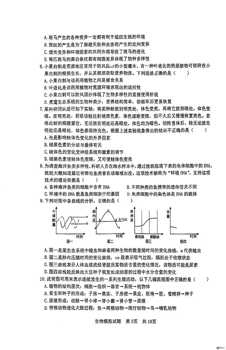 2024年山东省日照市北京路中学教育集团三校联考中考二模生物试题02