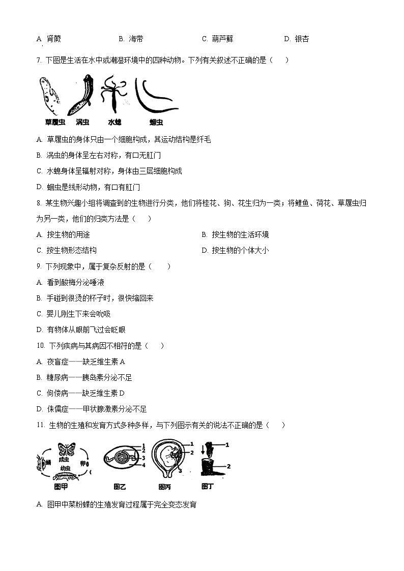2024年辽宁省葫芦岛市绥中县中考二模生物试题（原卷版+解析版）02