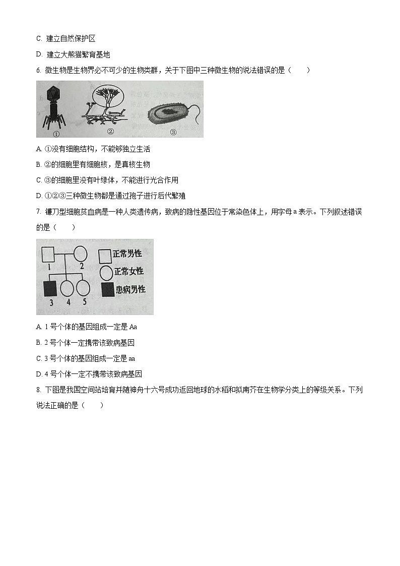 山东省青岛市即墨区多校联考2023-2024学年八年级下学期期中生物试题（原卷版+解析版）02