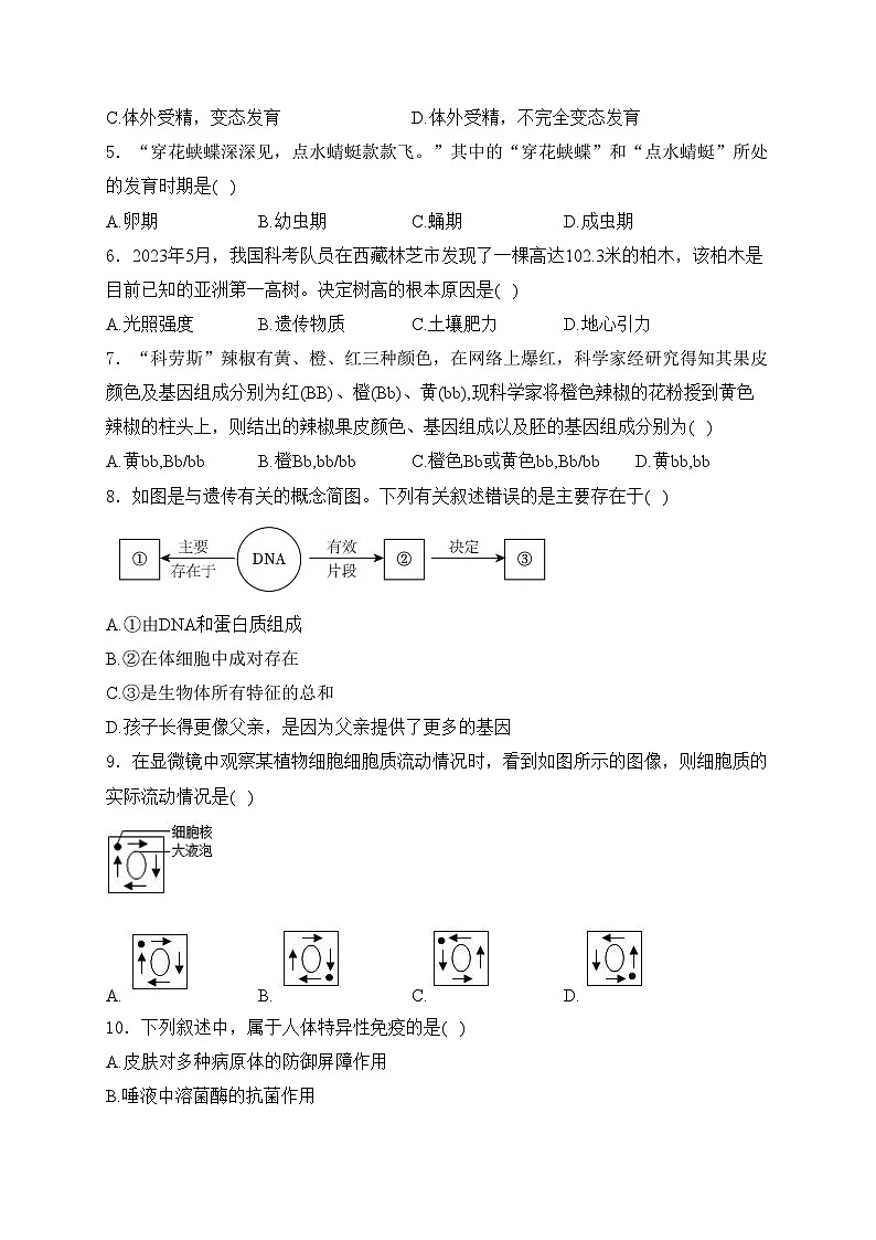 山西省吕梁市交城县2023-2024学年八年级下学期期中考试生物试卷(含答案)02