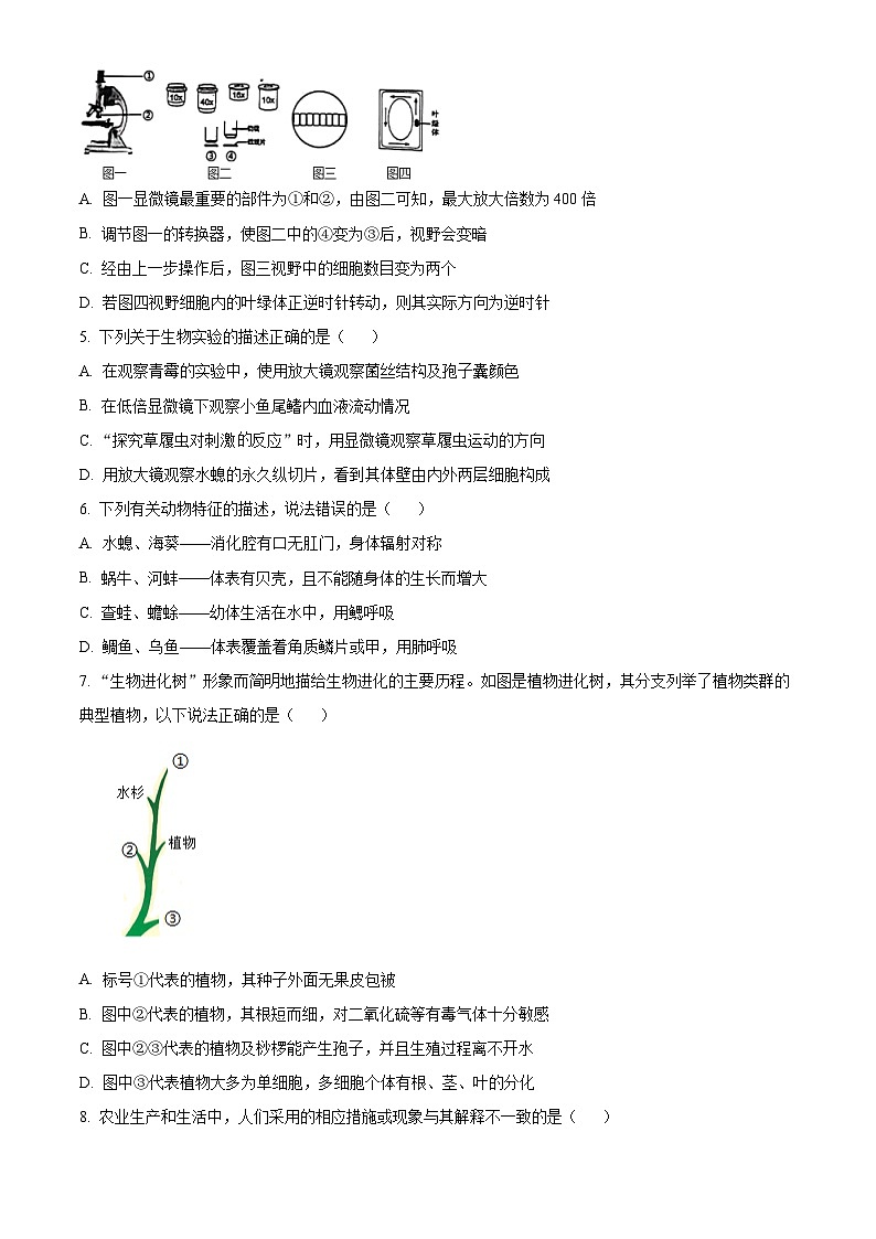 2024年山东省济南市历下区中考三模生物试题（原卷版+解析版）02