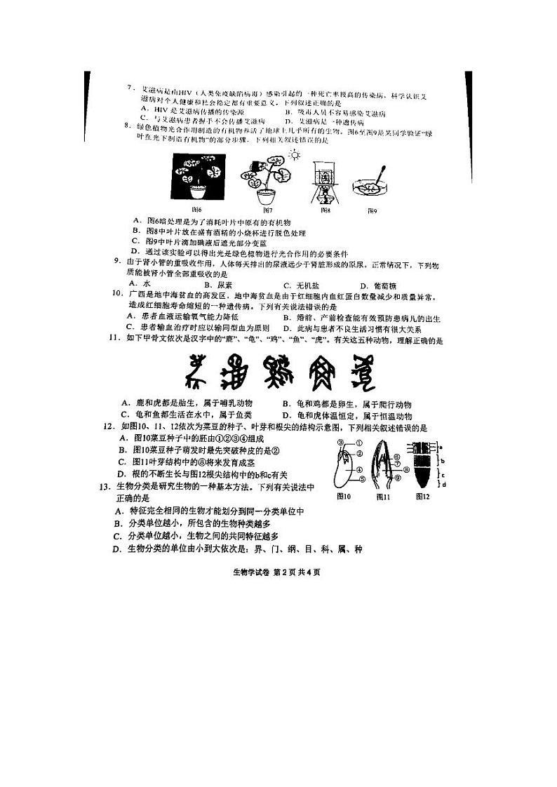 2024年广西南宁市第三中学中考模拟预测生物试题02