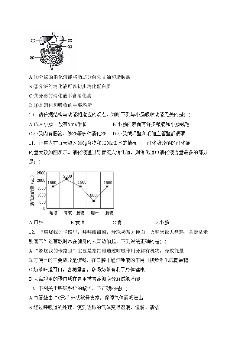 山东省临沂市临沭县2023-2024学年七年级下学期5月期中学情检测生物试卷(含答案)03