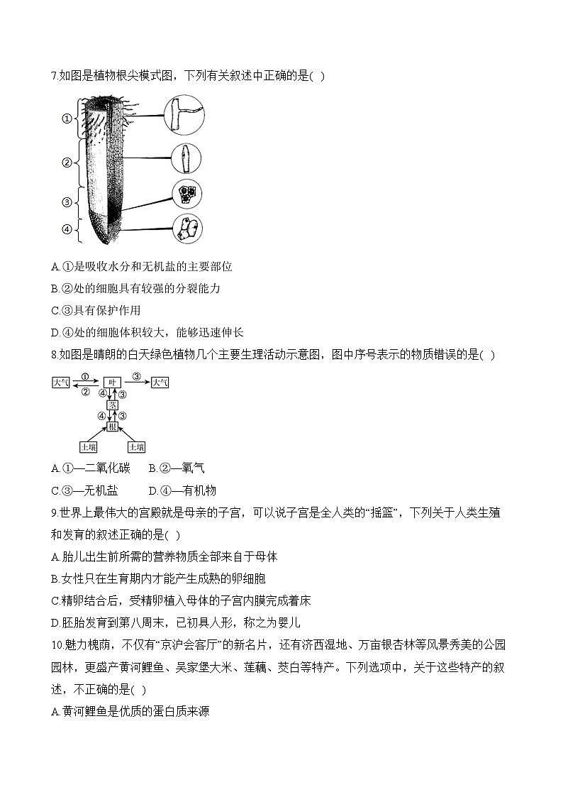 2024届中考生物模拟五月冲刺卷 【湖南专用】第3页