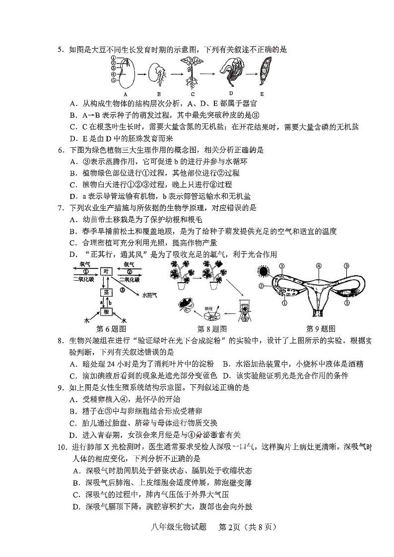 2024年山东省临沂市临沭县中考二模生物试题第2页