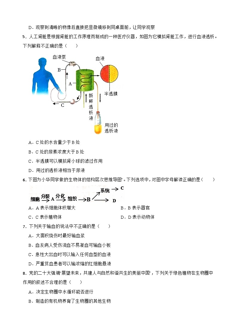 2024年广西桂林市中考一模适应性训练生物试卷02