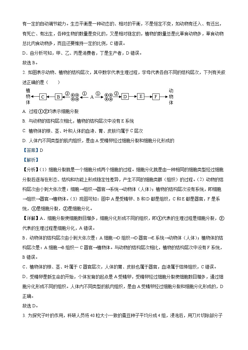 2024年河南省周口市郸城县中考二模生物试题（解析版）第2页
