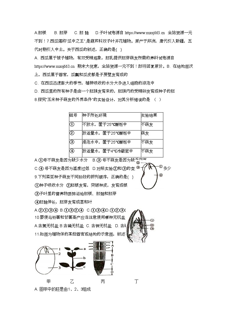 11，山东省东营市河口区实验中学2023—2024学年七年级下学期期中考试生物试题第2页