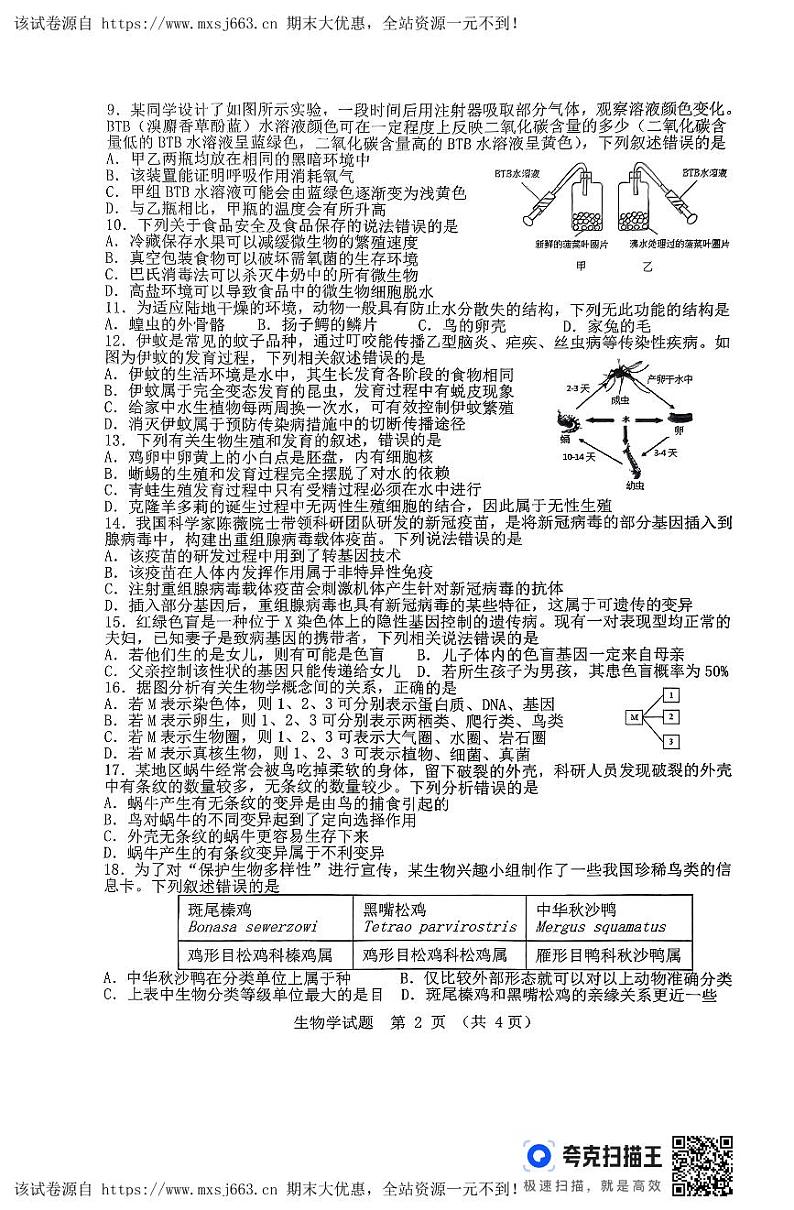 04，2024年山东省淄博市临淄区中考二模生物试题02