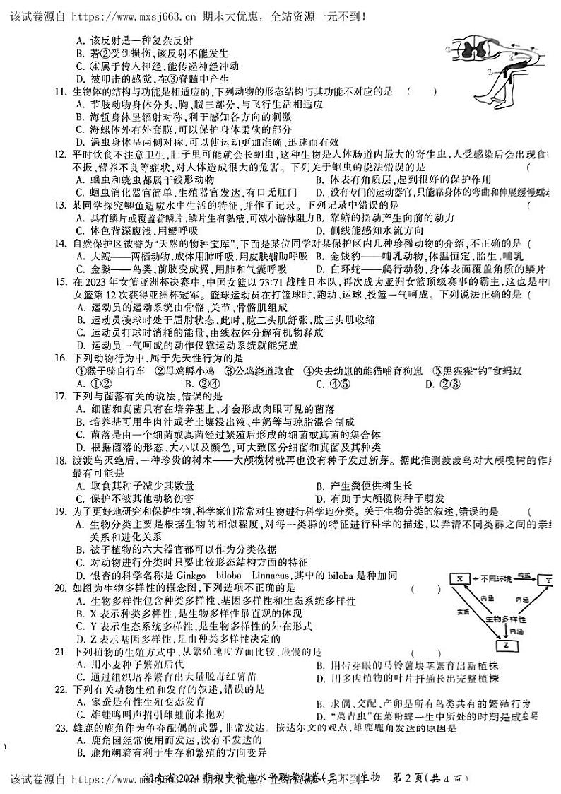 19，2024年湖南省常宁市中考三模考试生物试题第2页