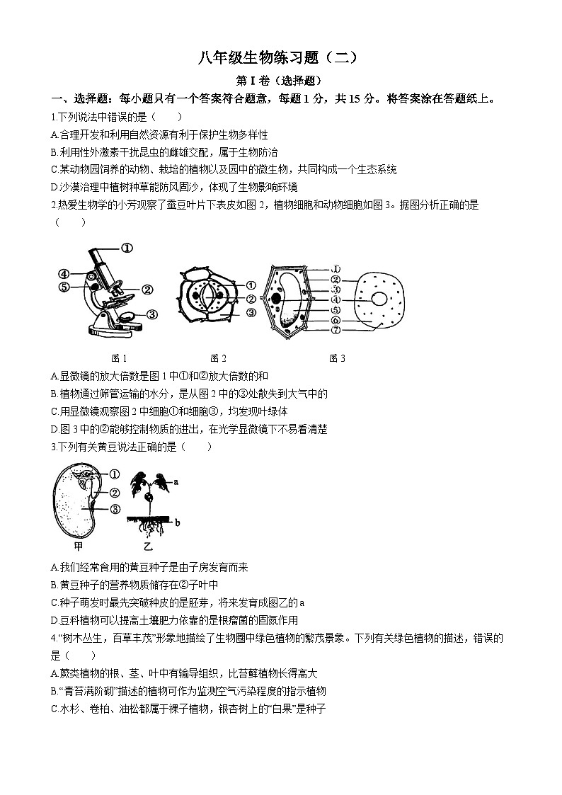 2024年山东省泰安市岱岳区中考二模生物试卷01