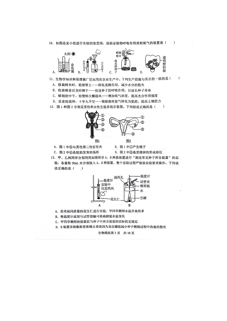 08，2024年山东省聊城市东阿县中考三模生物试题第3页