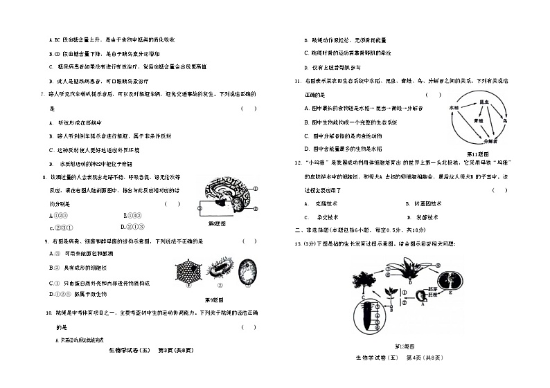 2024年辽宁省初中学业水平模拟考试生物试卷（五）第2页