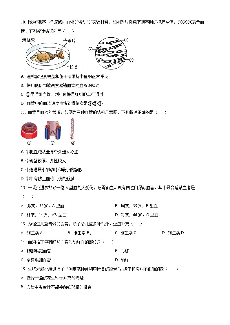 辽宁省大连市甘井子区2023-2024学年七年级下学期期中生物试题（学生版+教师版）02