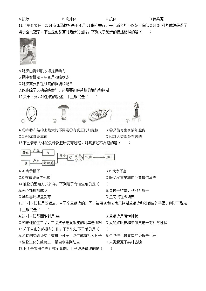 2024年河南省安阳市中考二模生物试题03