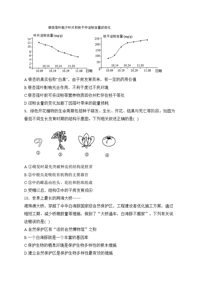 江苏省南通市启东市2024届九年级下学期中考适应性测试（二模）生物试卷(含答案)03