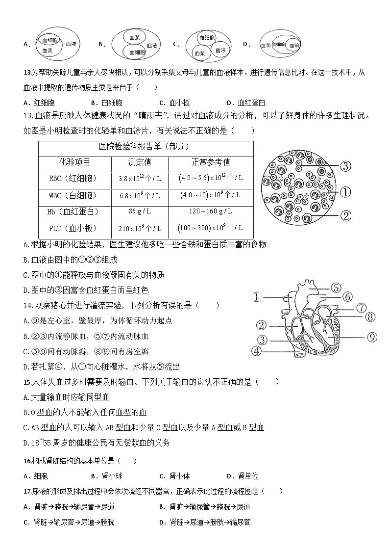 09，福建省漳州市平和县第二中学2023-2024学年七年级下学期期末模拟生物试卷03