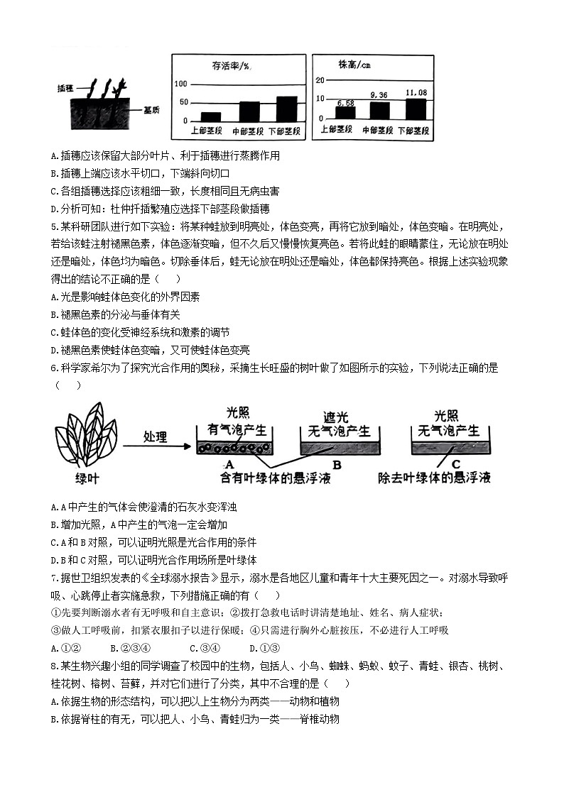 12，山东枣庄薛城区奚仲中学等五校2023-2024学年八年级下学期联考月考生物试题(无答案)第2页