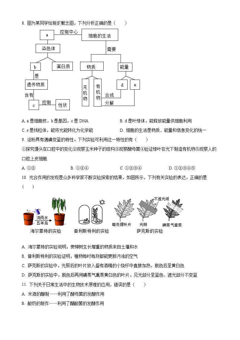 2024年山东省德州市平原县中考二模生物试题（学生版）第3页