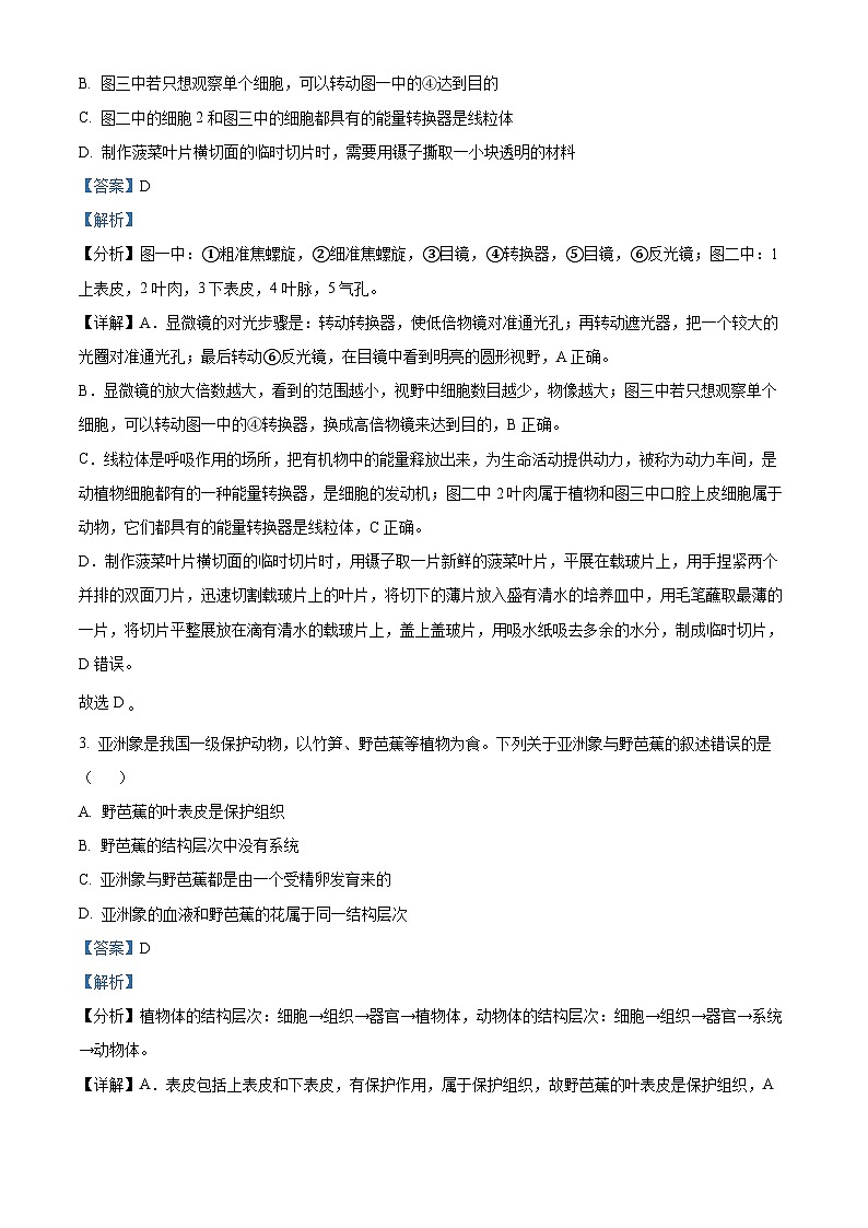 2024年云南省昆明市西山区中考二模生物试题（教师版）第2页