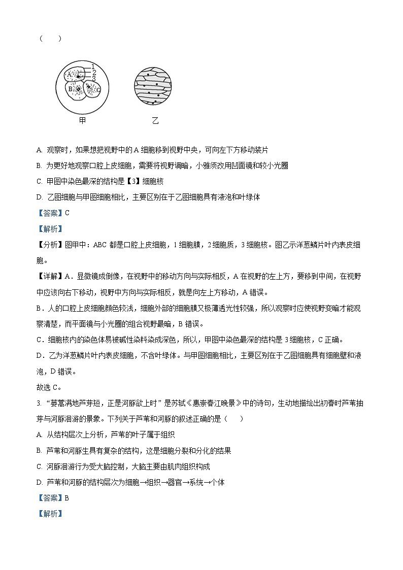 2024年山东省临沂市沂水县八年级中考二模生物试题（学生版+教师版）02