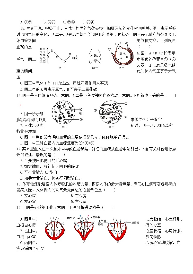 15，四川省自贡市富顺县第二中学校2023-2024学年七年级下学期6月月考生物试题03