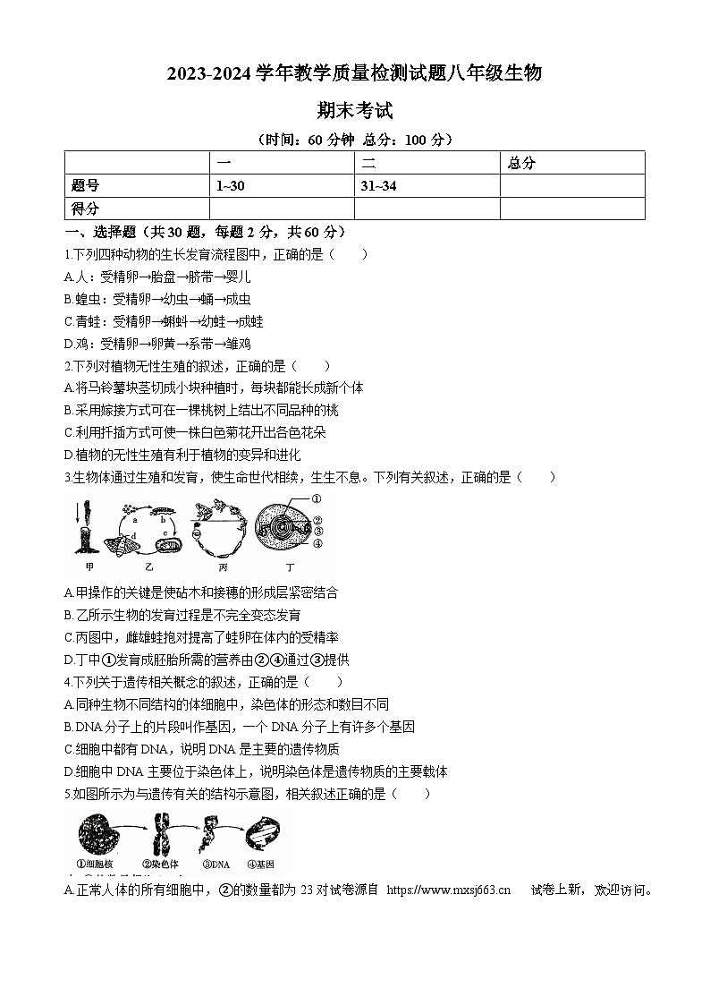 09，广东省深圳市龙华区万安学校2023-2024学年七年级下学期5月月考生物试题(无答案)01