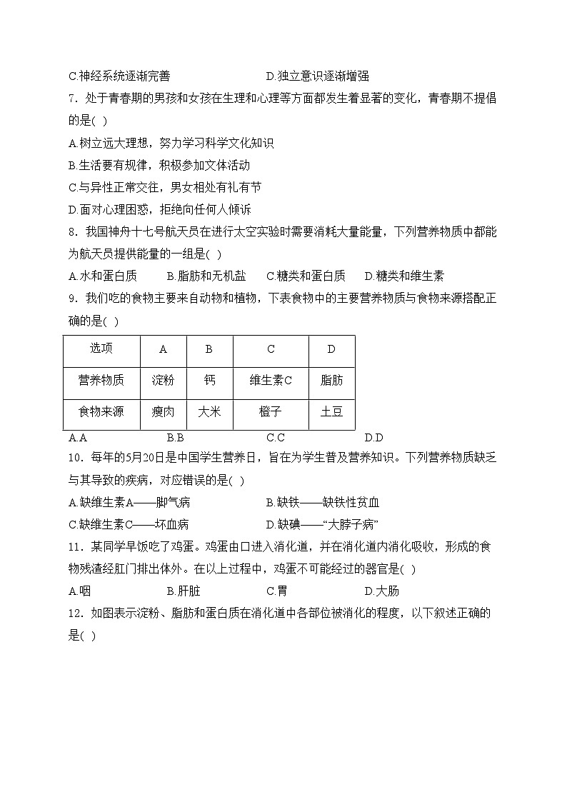 陕西省咸阳市永寿县2023-2024学年七年级下学期期中考试生物试卷(含答案)02