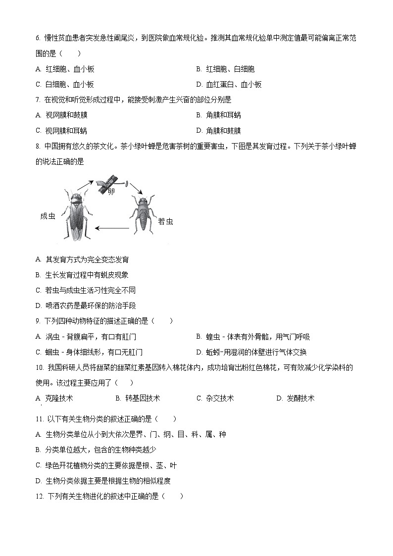 2024年辽宁省锦州市八年级中考二模生物试题（学生版）第2页