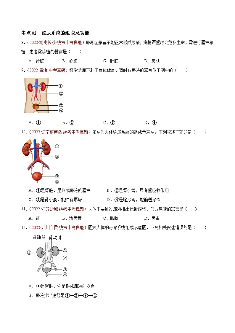 专题13 人体内废物的排出-备战2024年中考生物一轮复习考点帮（全国通用）（原卷版）02