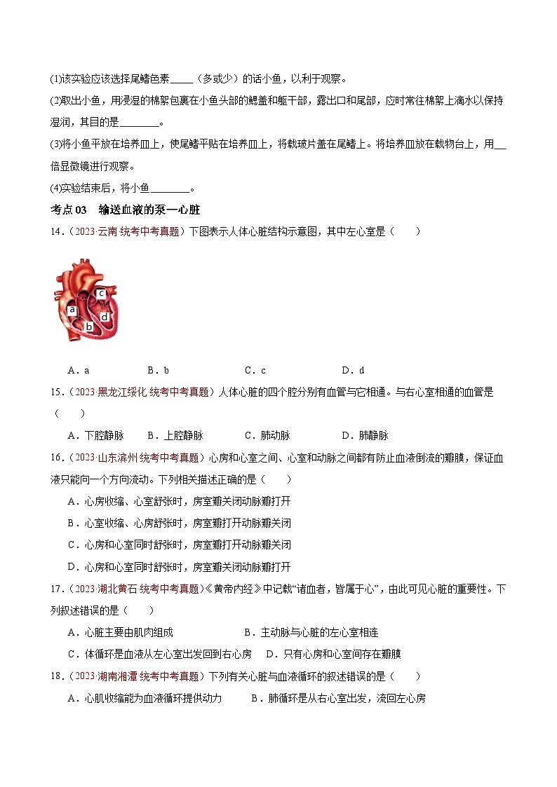 专题12 人体内物质的运输-备战2024年中考生物一轮复习考点帮（全国通用）（原卷版）03