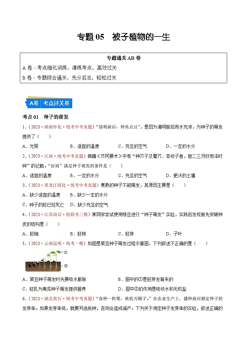 专题05 被子植物的一生-备战2024年中考生物一轮复习考点帮（全国通用）（原卷版）第1页