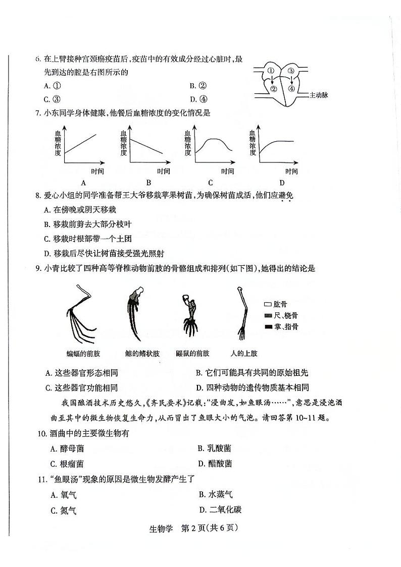 2024年山西省初中学业水平生物适应性测试三第2页