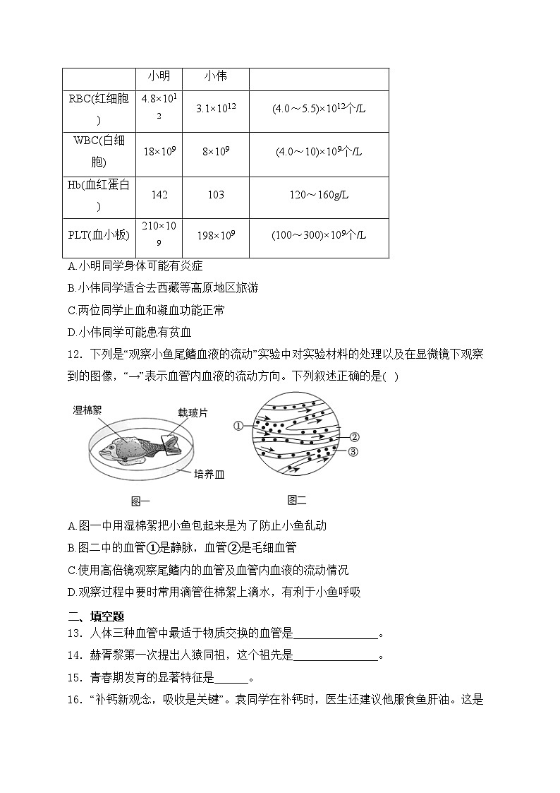 甘肃省定西市2023-2024学年七年级下学期期中学科素养测评生物试卷(含答案)第3页