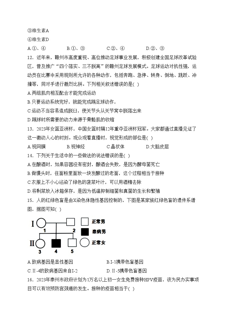 江西省赣州市寻乌县2024届九年级下学期中考一模生物试卷(含答案)03