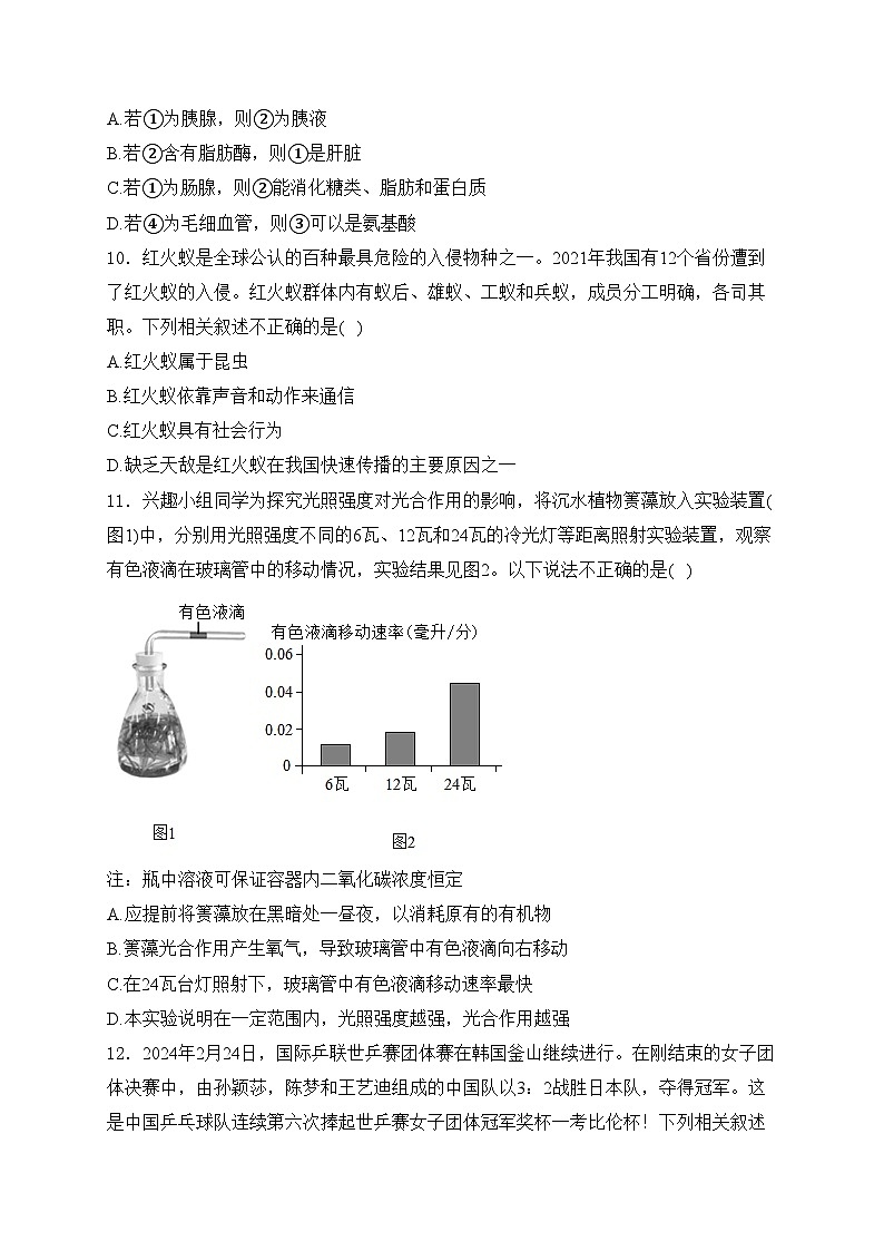 江西省新余市2024年中考一模考试生物试卷(含答案)03