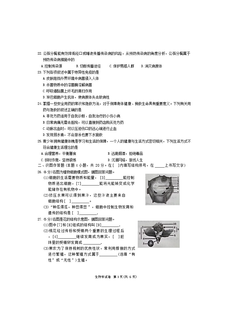 2024年黑龙江省牡丹江市初中学业水平考试第二次适应考试生物试卷03