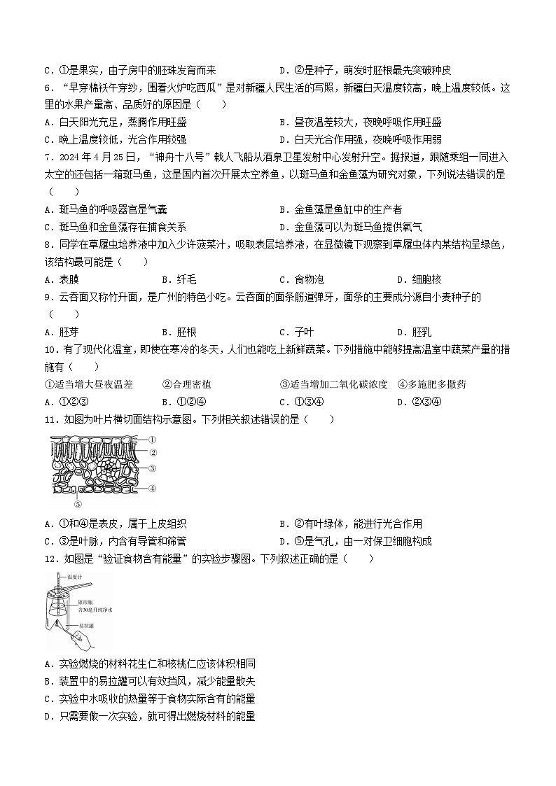 2024年广东省清远市连州中学中考三模生物试题02