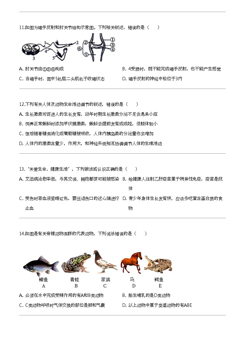 2024年山东菏泽鄄城县初三中考二模生物试卷03
