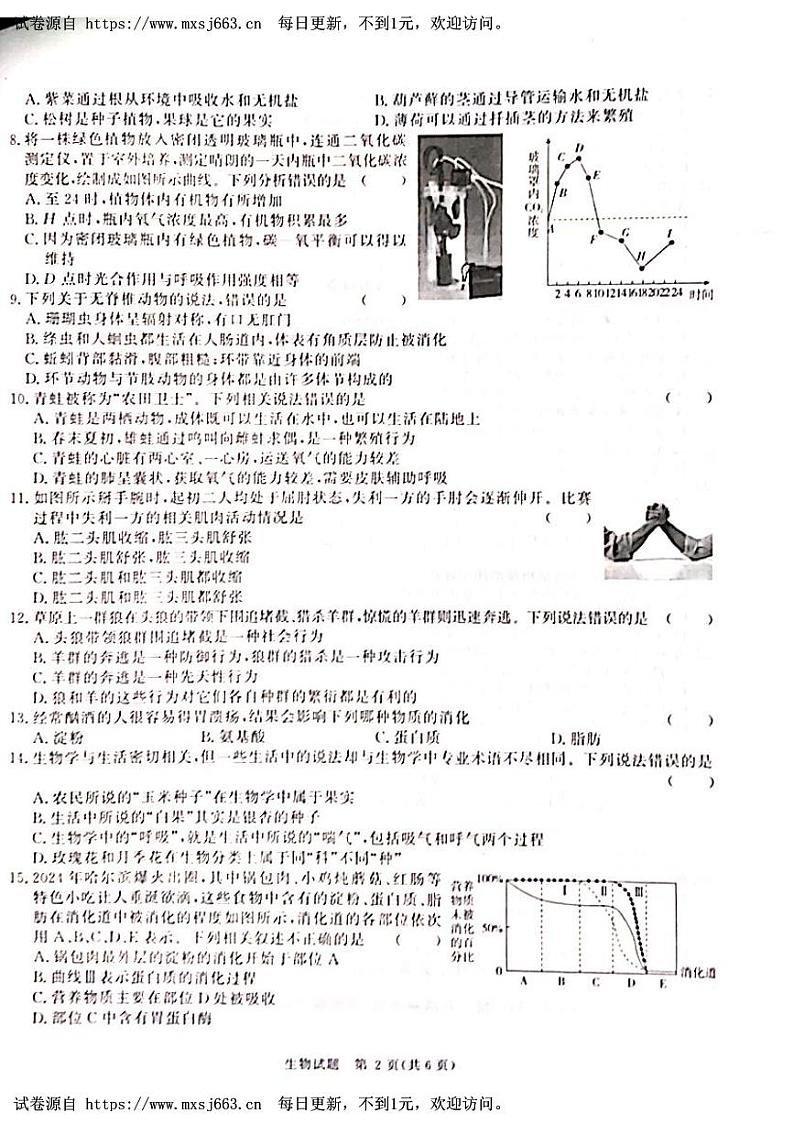 山东省聊城北大培文学校多校联合2023-2024学年八年级下学期5月月考生物试题第2页