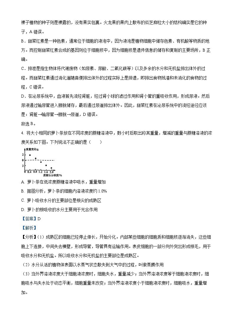 2024年江苏省南通市通州区八年级中考二模生物试题03
