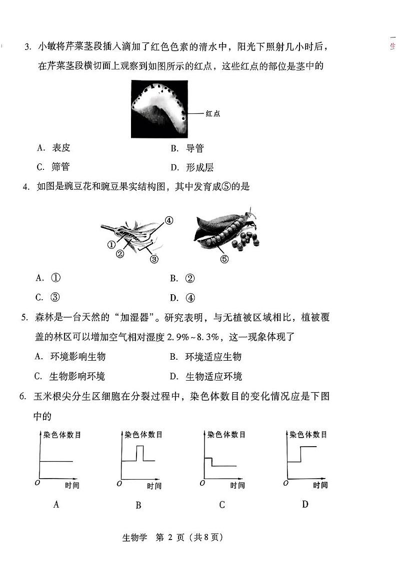 2024年山西省吕梁市中阳县多校中考第三次模拟生物学试卷第2页