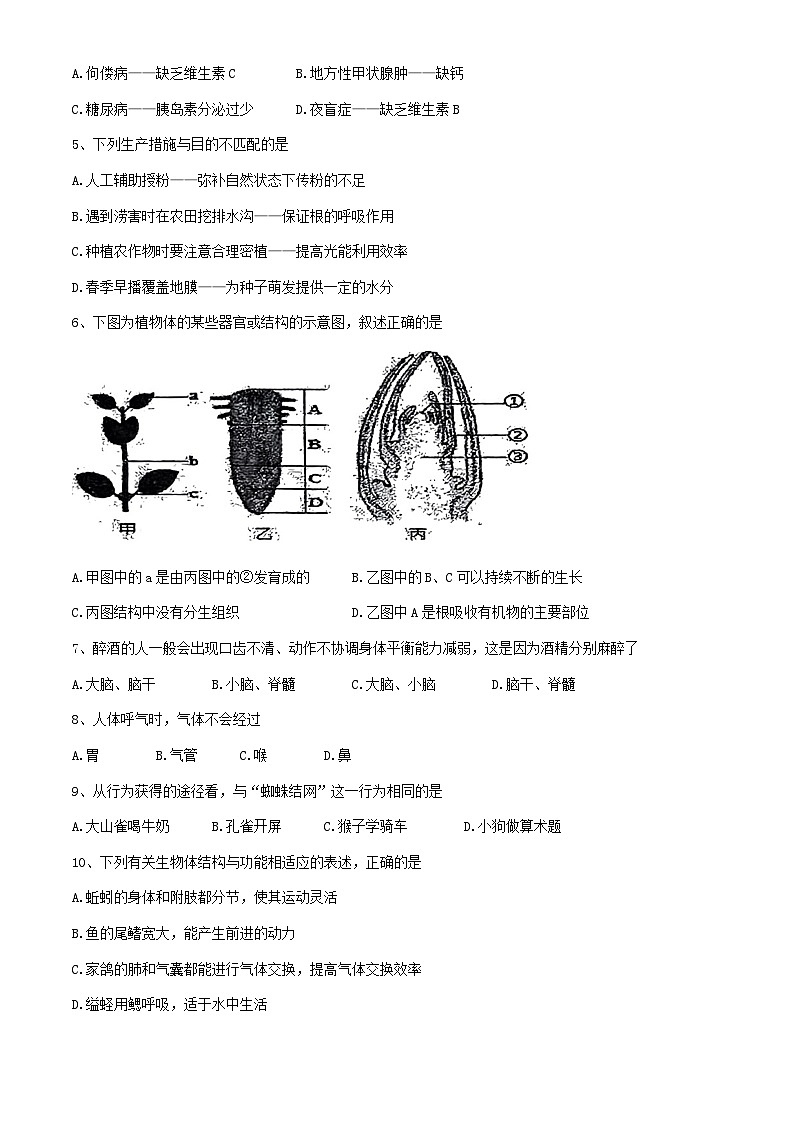 2024年辽宁省丹东市第五中学中考三模生物试题(无答案)第2页